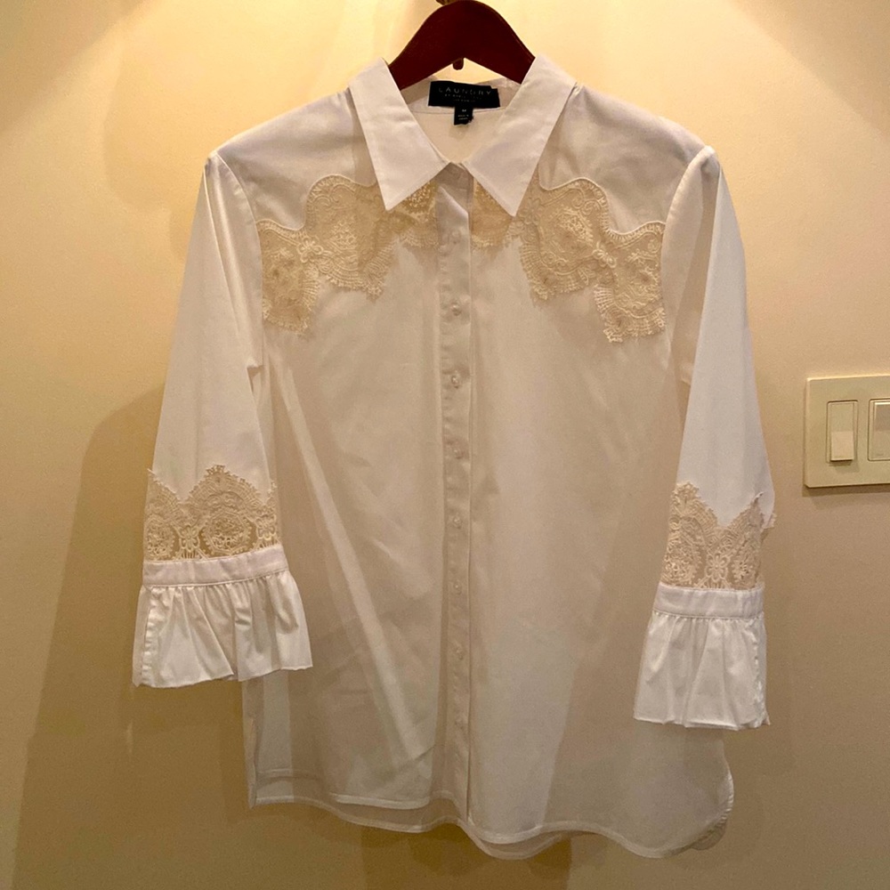 Laundry by Shelly Segal cotton and lace shirt top sz M